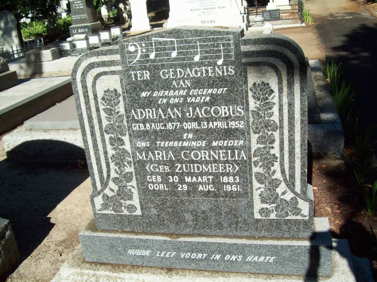 VILLIERS Adriaan Jacobus, de 1877-1952 &amp; Maria Cornelia ZUIDMEER 1883-1961