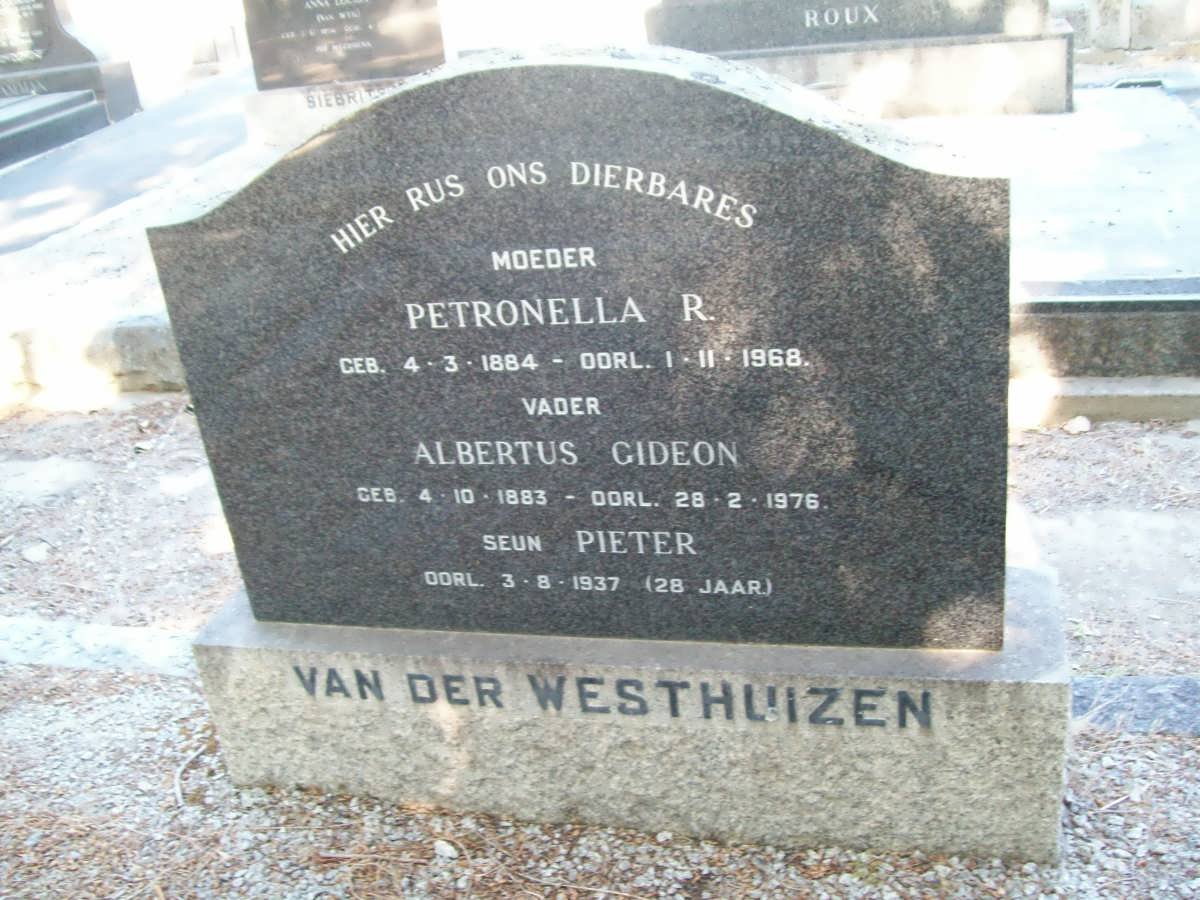 WESTHUIZEN Albertus Gideon, van der 1883-1976 &amp; Petronella R. 1884-1968 :: VAN DER WESTHUIZEN Pieter -1937