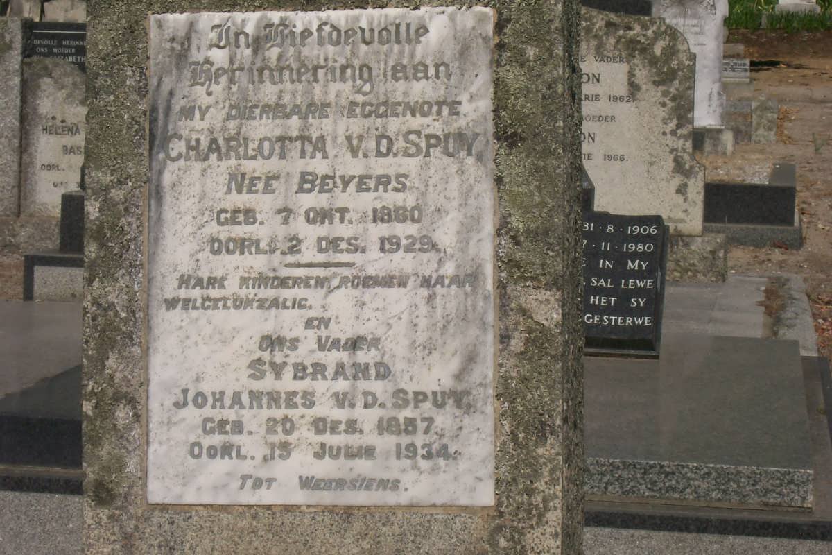 SPUY Sybrand Johannes 1857-1934 &amp; Charlotta BEYERS 1860-1929
