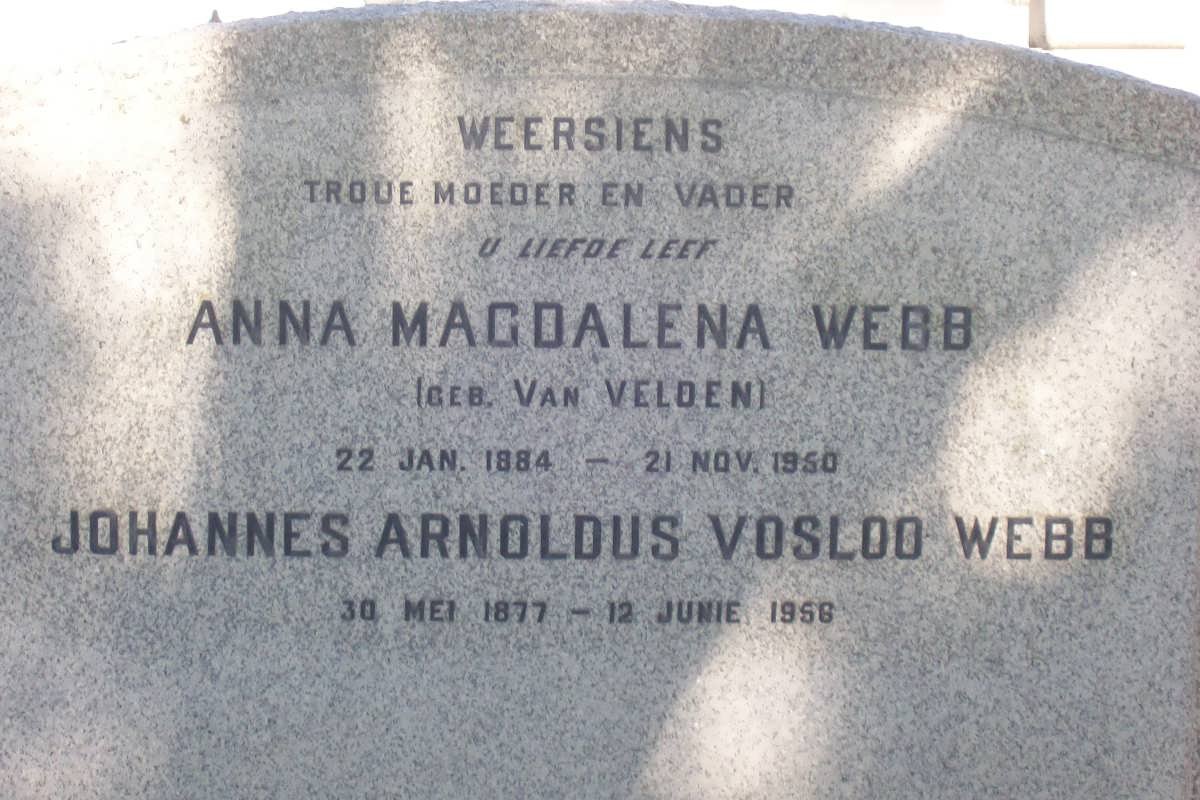 WEBB Johannes Arnoldus Volsoo 1877-1956 &amp; Anna Magdalena VAN VELDEN 1884-1950