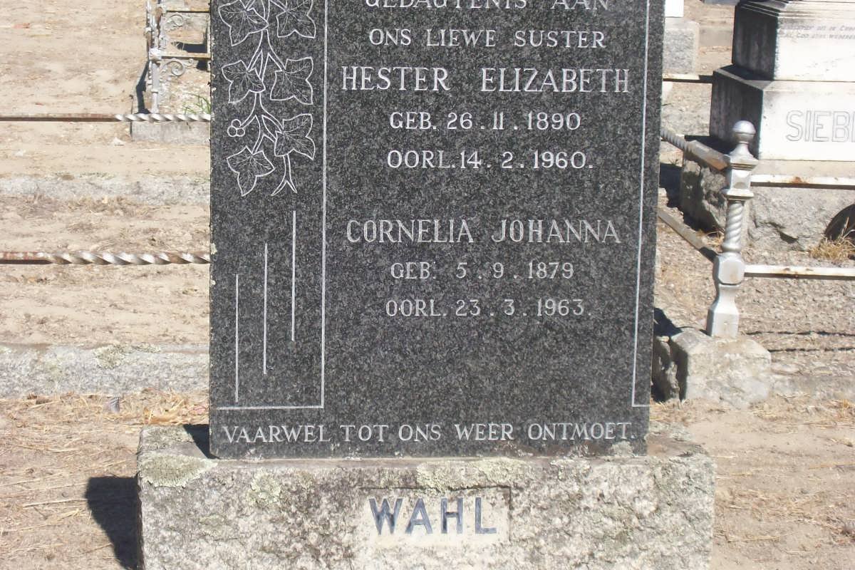 WAHL Hester Elizabeth 1890-1960 :: WAHL Cornelia Johanna 1879-1963