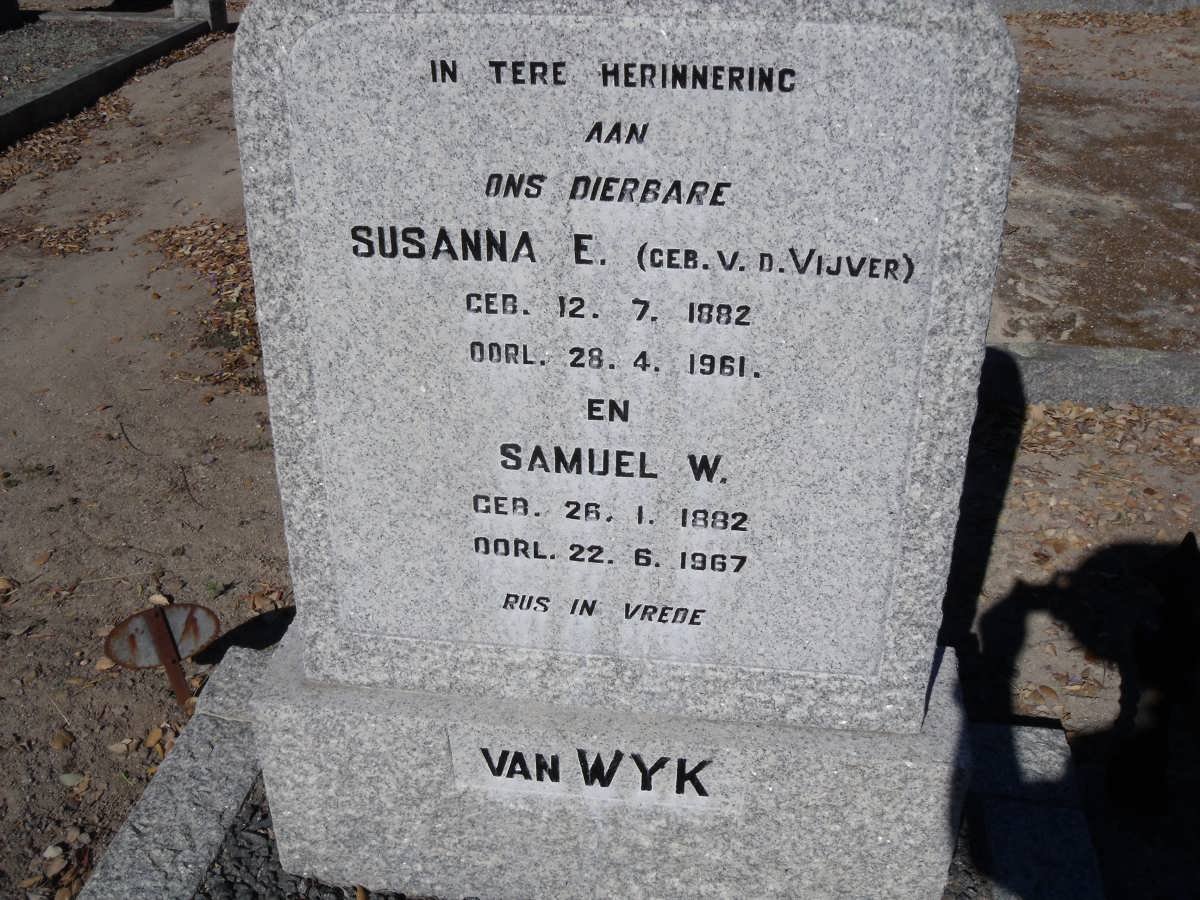 WYK Samuel W., van 1882-1967 &amp; Susanna E. V.D.VIJVER 1882-1961