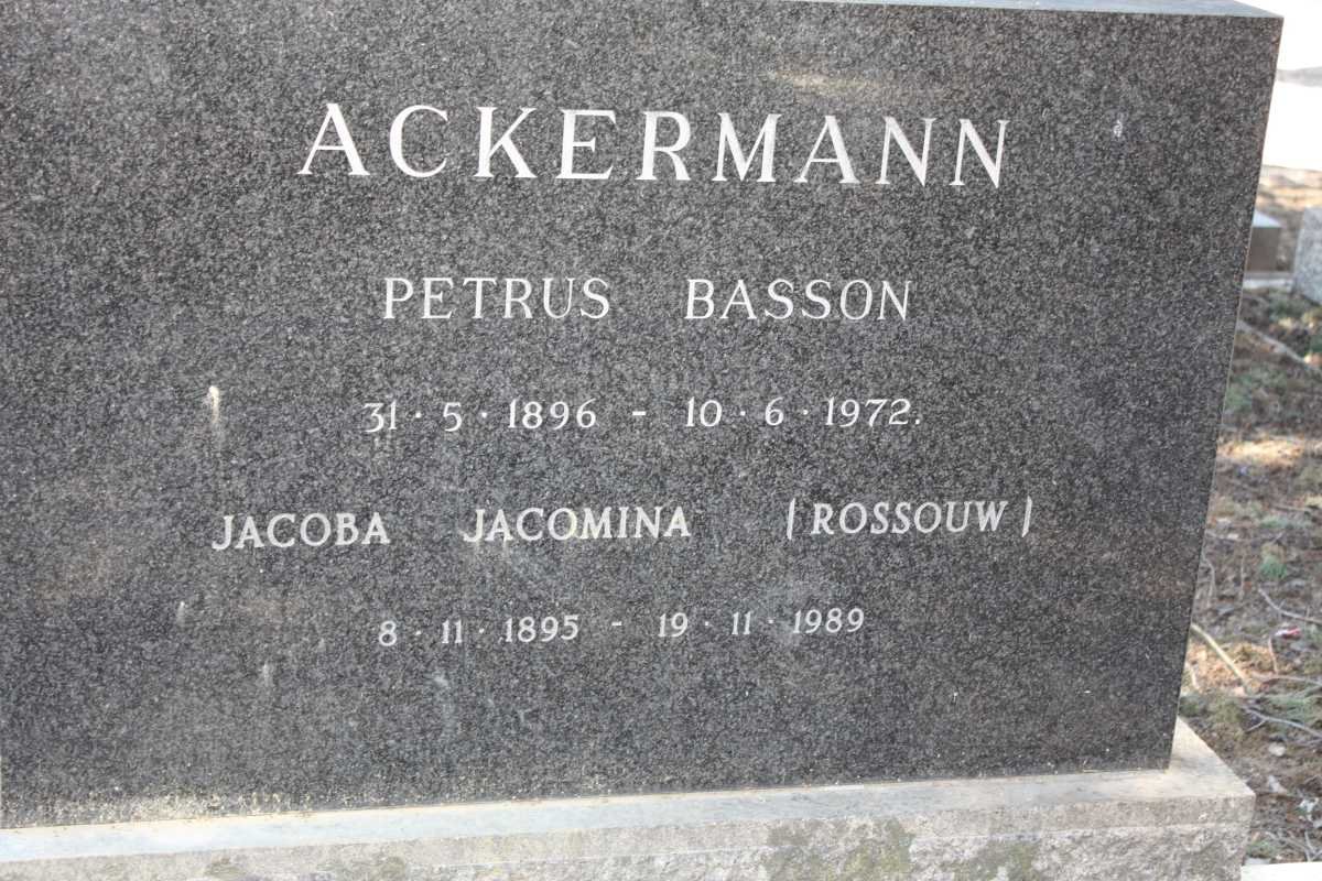 ACKERMANN Petrus Basson 1896-1972 &amp; Jacoba Jacomina ROUSSOUW 1895-1989