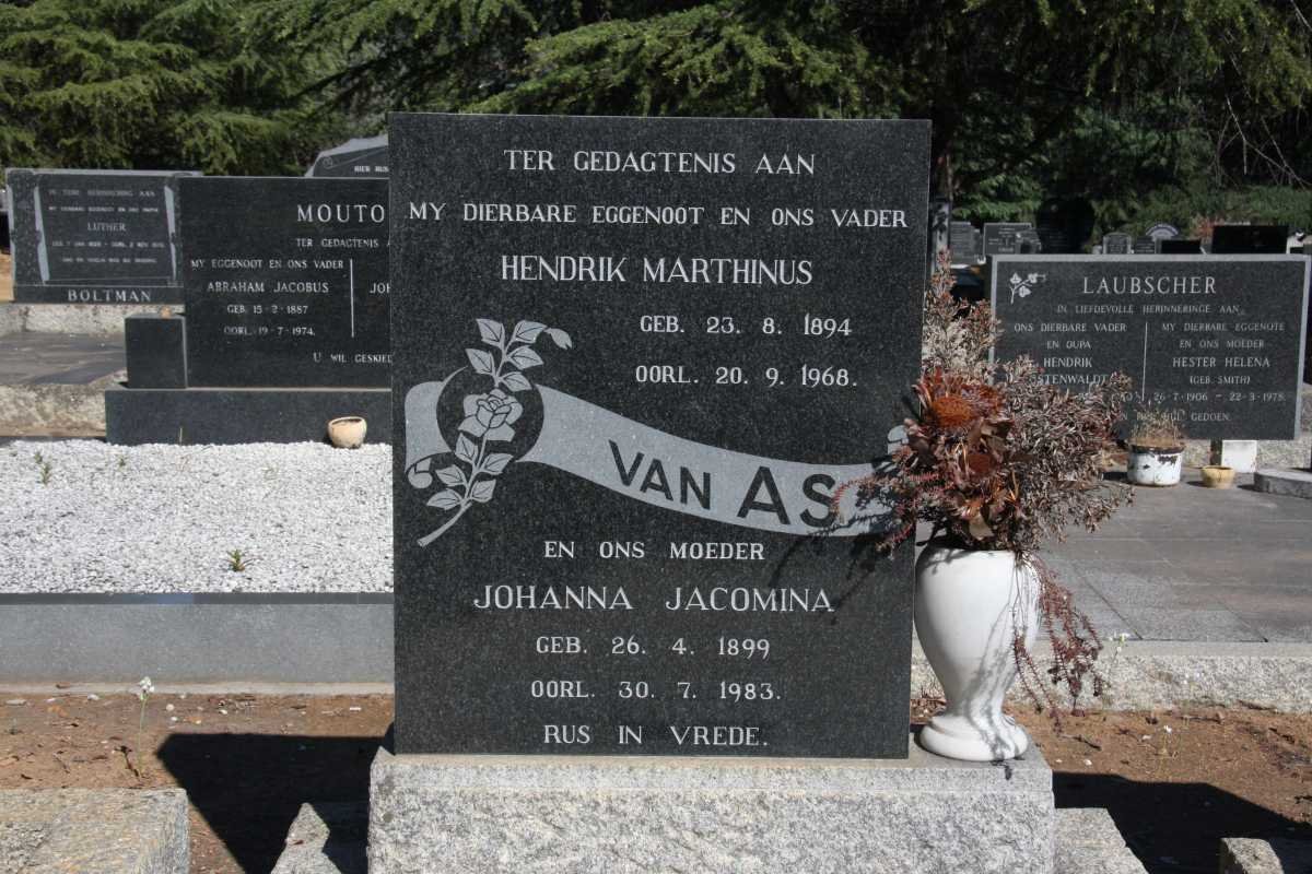 AS Hendrik Marthinus, van 1894-1968 &amp; Johanna Jacomina 1899-1983