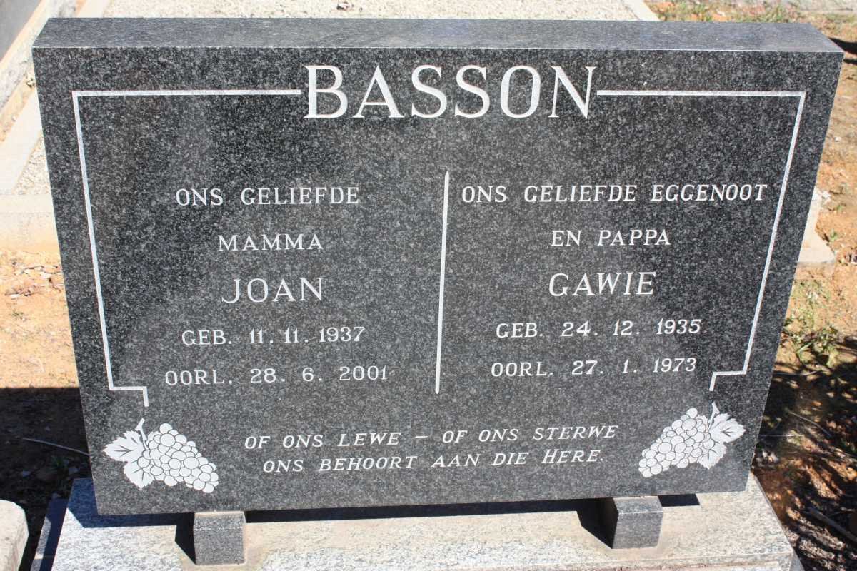 BASSON Gawie 1935-1973 &amp; Joan 1937-2001