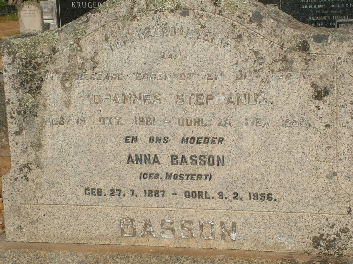 BASSON Johannes Stephanus 1881-1952 &amp; Anna MOSTERT 1887-1956