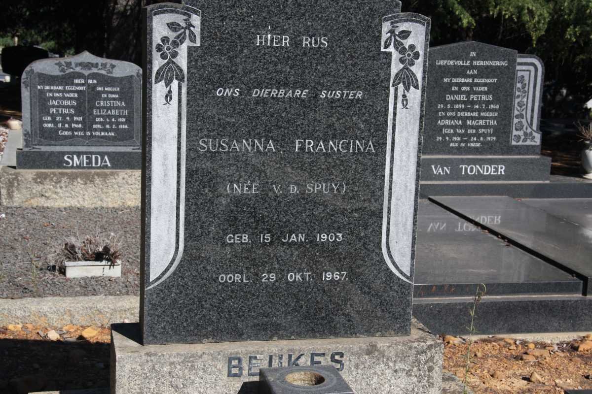 BEUKES Susanna Francina nee V.D. SPUY 1903-1967
