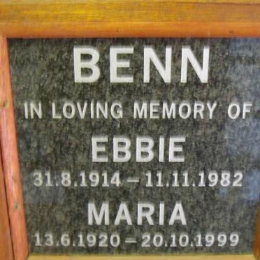 BENN Ebbie 1914-1982 &amp; Maria 1920-1999