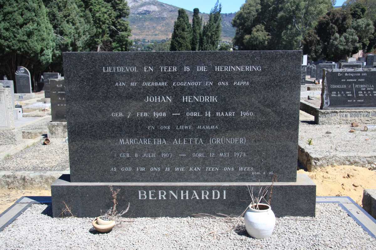 BERNHARDI Johan Hendrik 1908-1960 &amp; Margaretha Aletta GRüNDER 1907-1973
