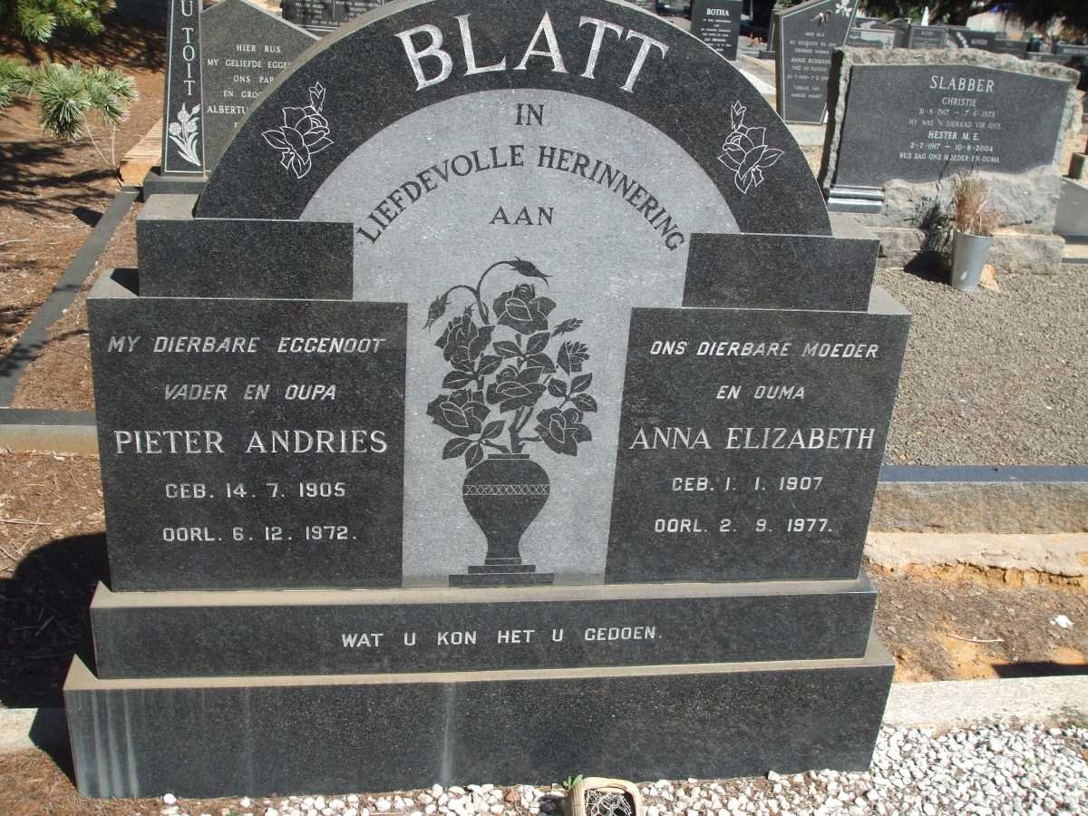 BLATT Pieter Andries 1905-1972 &amp; Anna Elizabeth 1907-1977