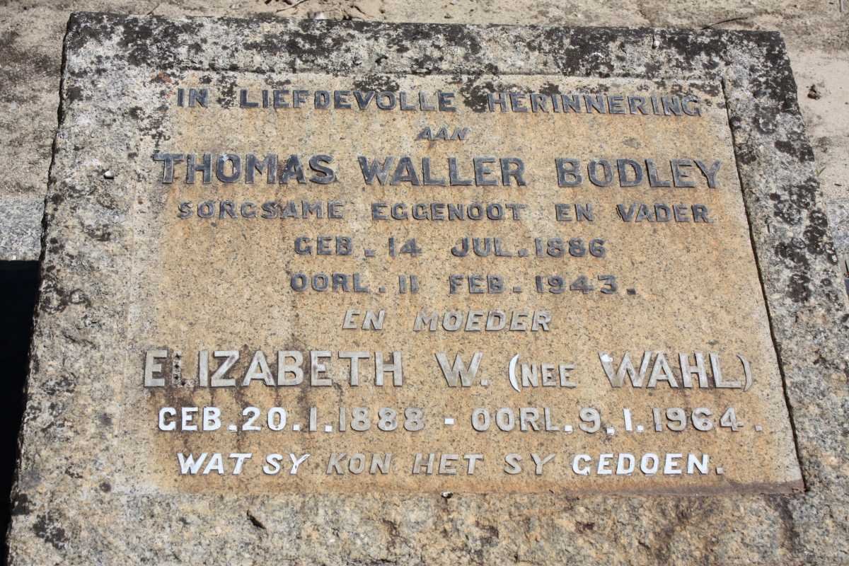 BODLEY Thomas Waller 1886-1943 &amp; Elizabeth W. WAHL 1888-1964