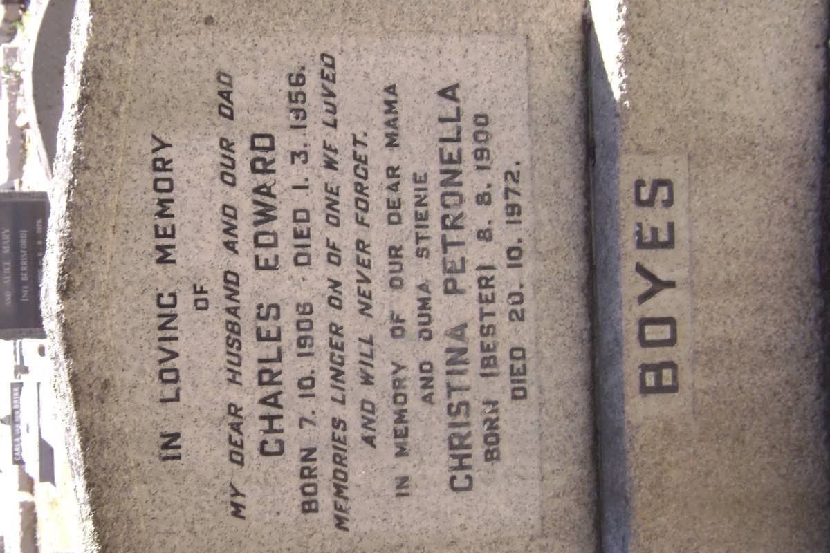 BOYES Charles Edward 1906-1956 &amp; Christina Petronella BESTER 1900-1972