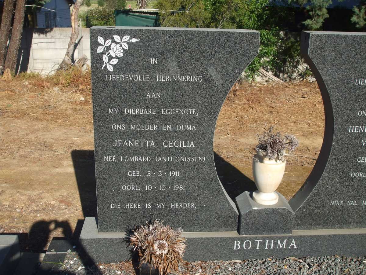 BOTHMA Jeanetta Cecilia nee LOMBARD voorheen ANTHONISSEN 1911-1981