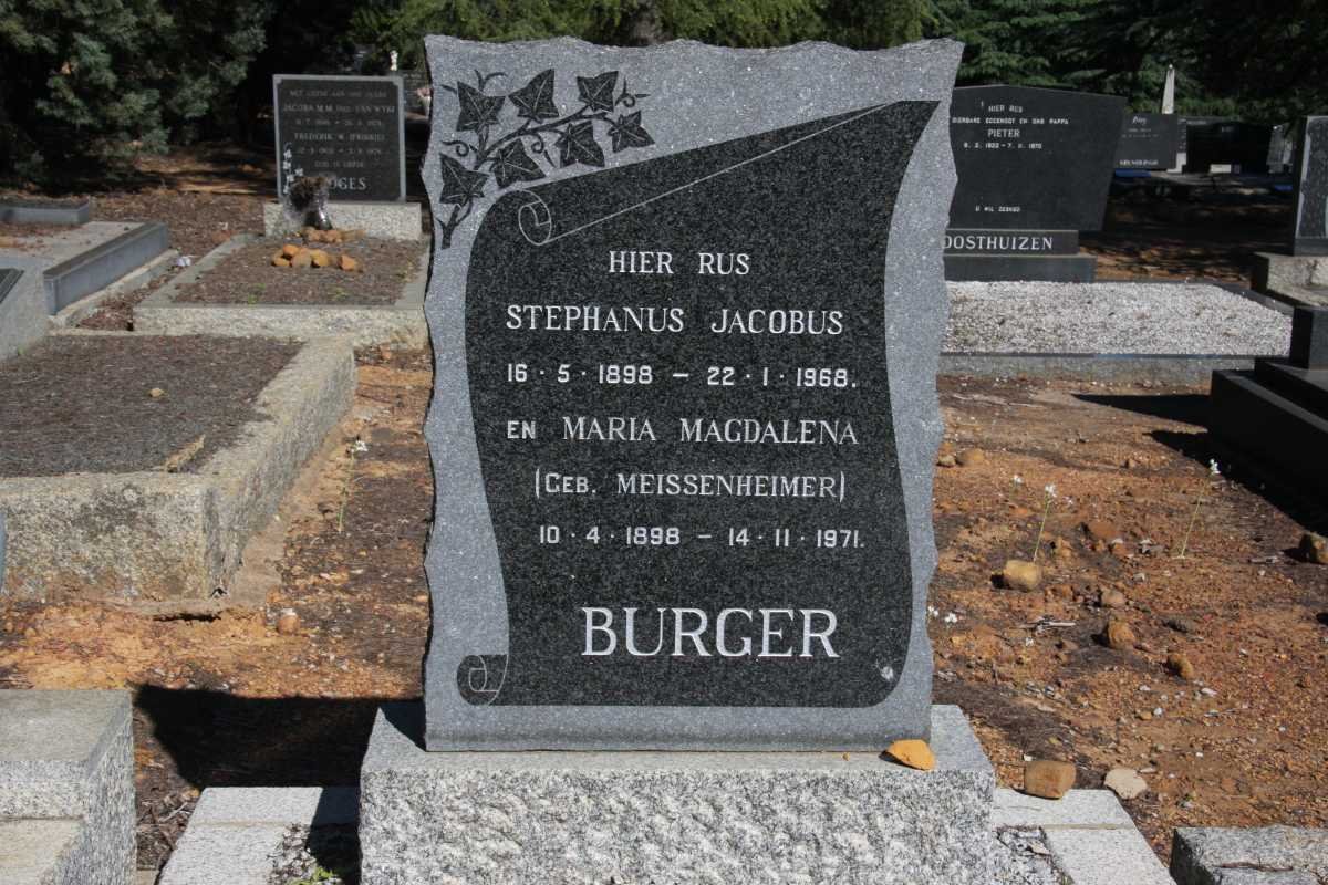 BURGER Stephanus Jacobus 1898-1968 &amp; Maria Magdalena MEISSENHEIMER 1898-1971
