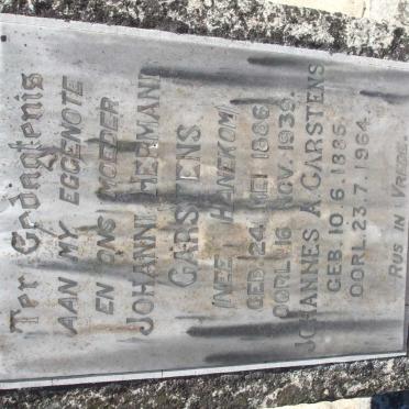 CARSTENS Johannes A. 1885-1964 &amp; Johanni Hermani HANEKOM 1886-1939