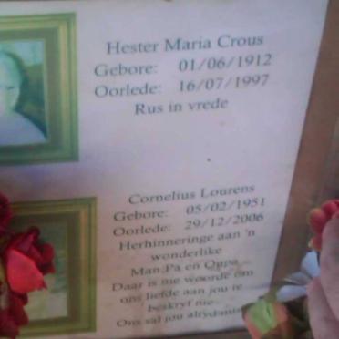 CROUS Hester Maria 1912-1997 :: LOURENS Cornelius 1951-2006