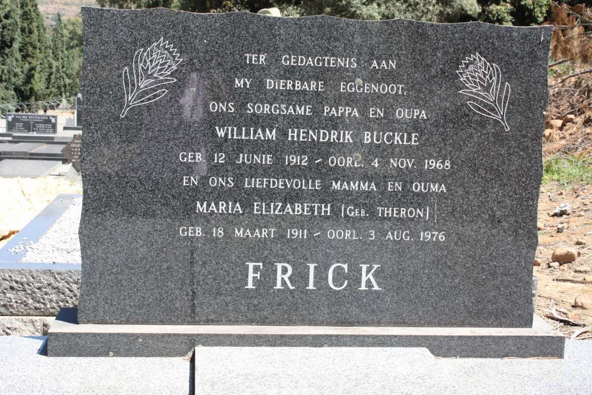 FRICK William Hendrik Buckle 1912-1968 &amp; Maria Elizabeth THERON 1911-1976