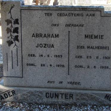 GENTER Abraham Jozua 1903-1970 &amp; Miemie MALHERBE 1901-1958
