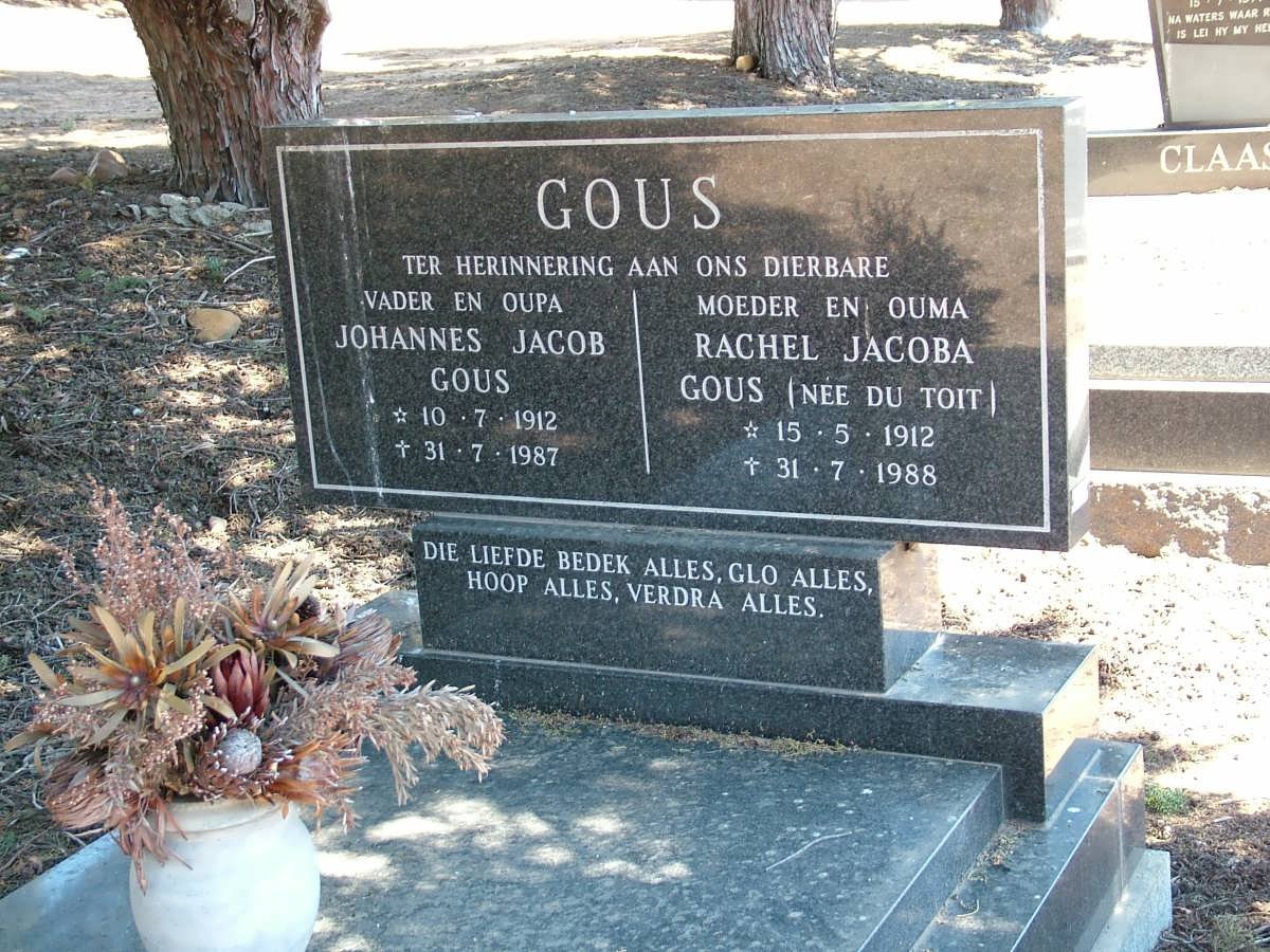 GOUS Johannes Jacob 1912-1987 &amp; Rachel Jacoba DU TOIT 1912-1988