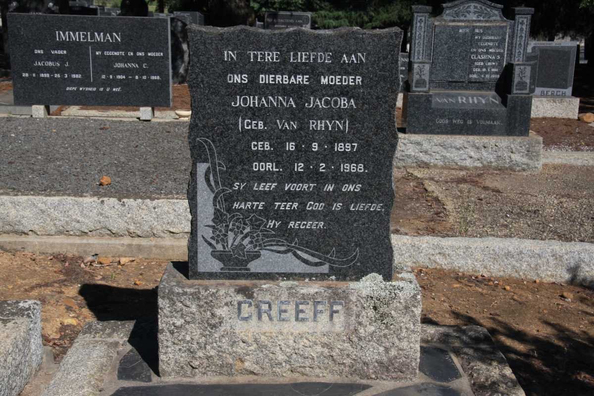 GREEFF Johanna Jacoba nee VAN RHYN 1897-1968