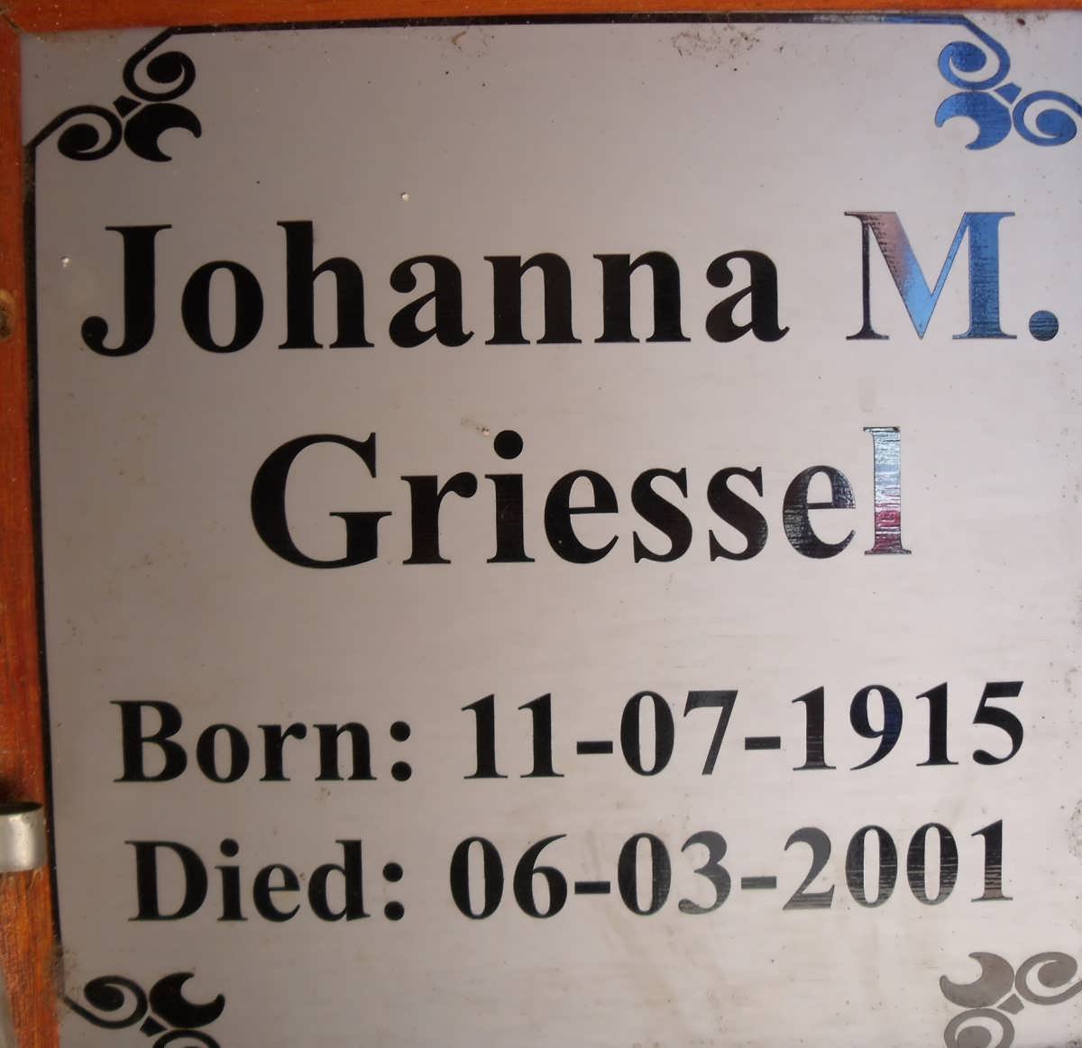 GRIESSEL Johanna M. 1915-2001