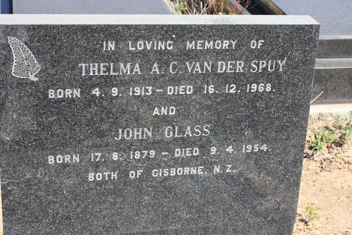 GLASS John 1879-1954 &amp; Thelma A.C. VAN DER SPUY 1913-1968