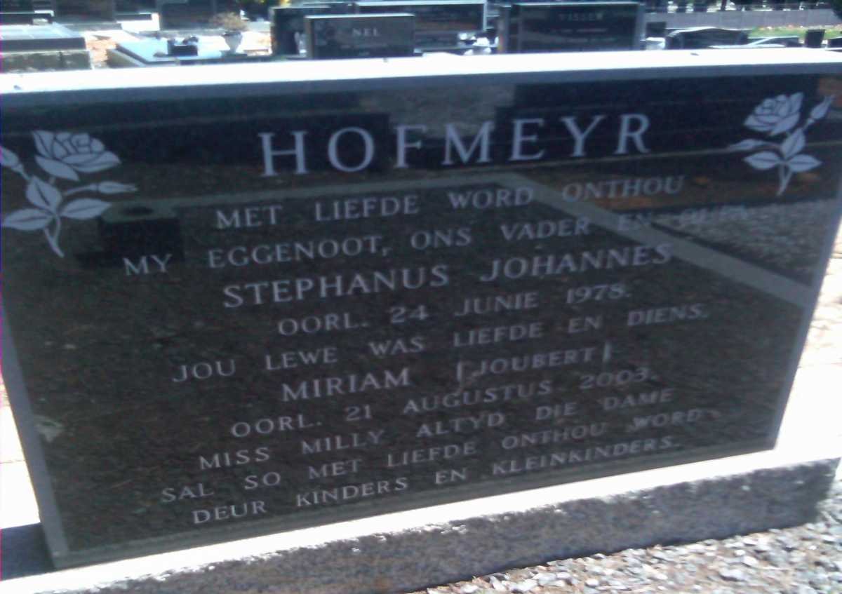 HOFMEYR Stephanus Johannes -1978 &amp; Miriam JOUBERT -2003