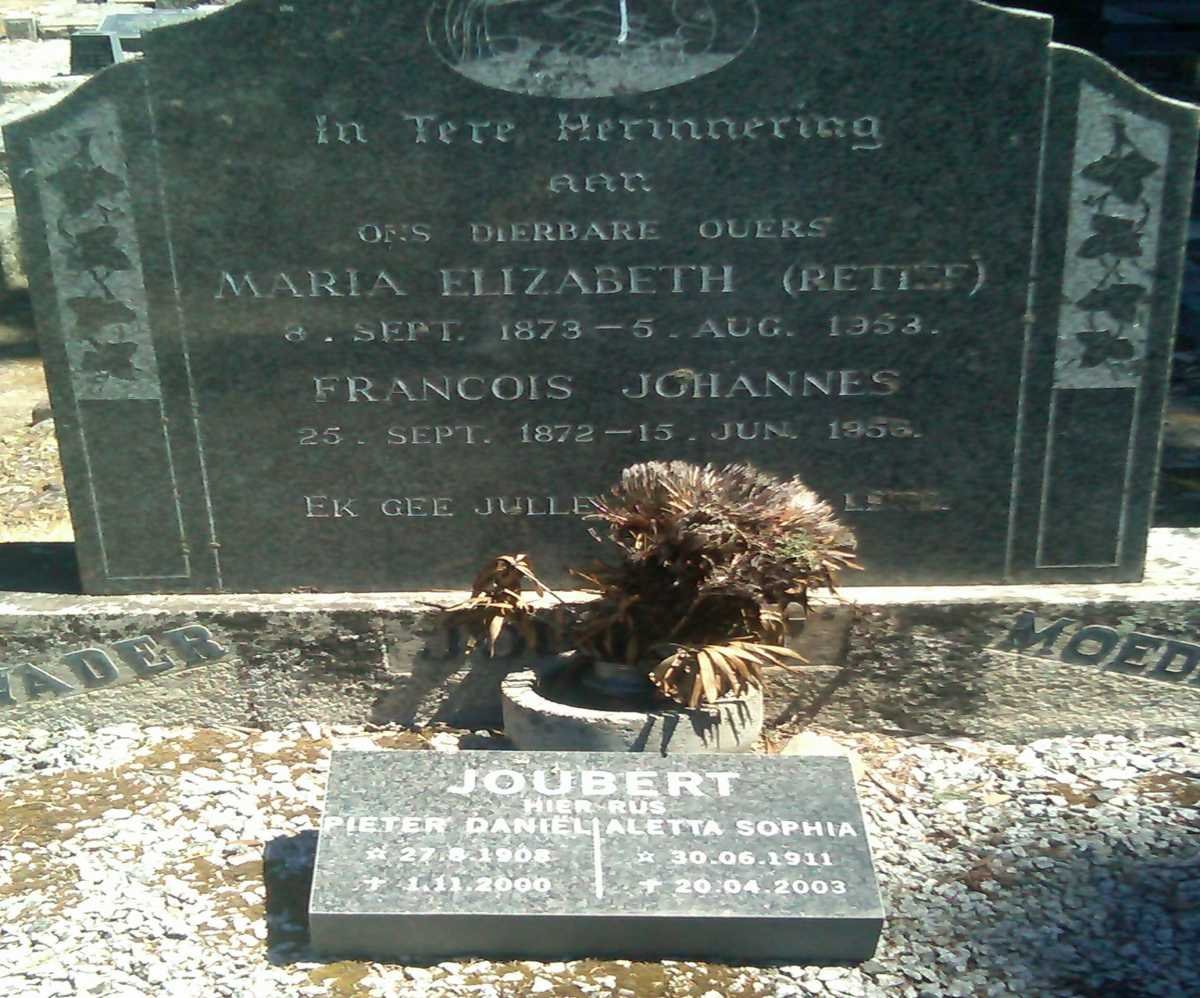 JOUBERT Francois Johannes 1872-1956 &amp; Maria Elizabeth RETIEF 1873-1953 :: JOUBERT Pieter Daniel 1908-2000 &amp; Aletta S. 19