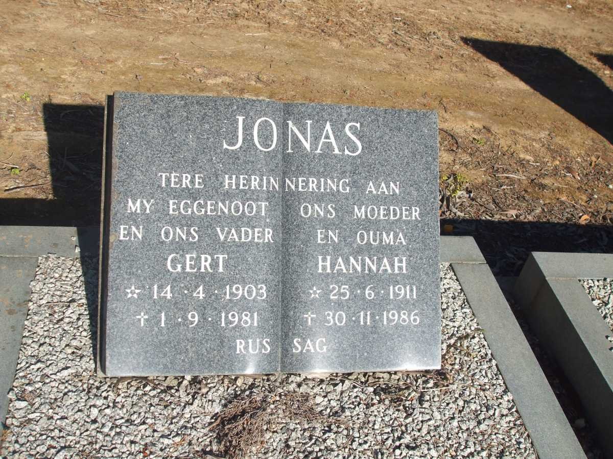 JONAS Gert 1903-1981 &amp; Hannah 1911-1986