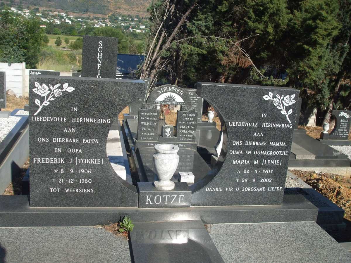 KOTZÉ Frederik J. 1906-1980 &amp; Maria M. 1907-2002