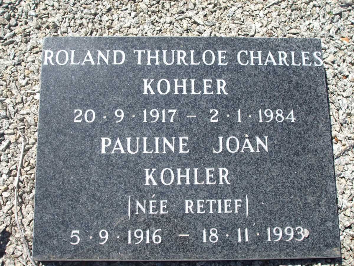 KOHLER Roland Thurloe Charles 1917-1984 &amp; Pauline Joan RETIEF 1916-1993