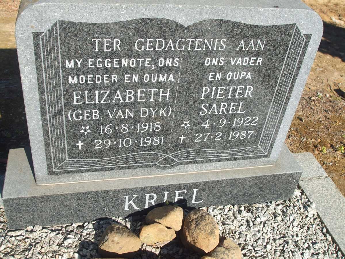 KRIEL Pieter Sarel 1922-1987 &amp; Elizabeth VAN DYK 1918-1981
