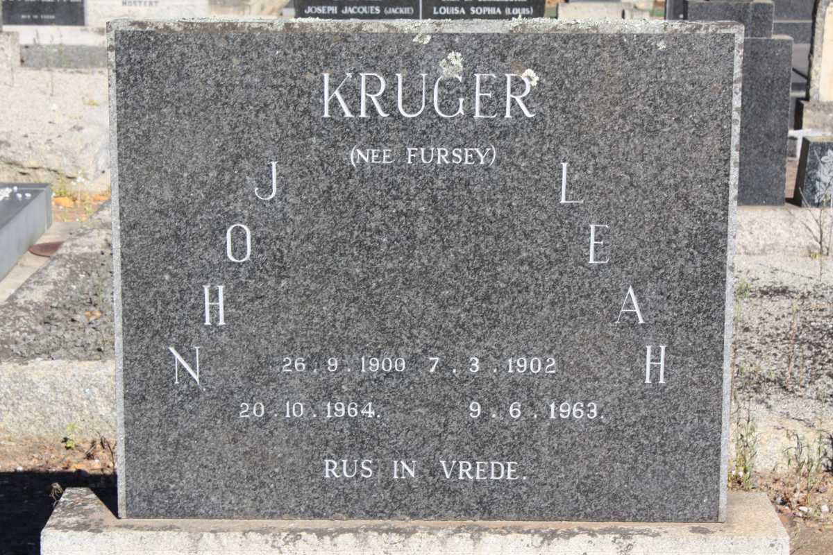 KRUGER John 1900-1964 &amp; Leah FURSEY 1902-1963