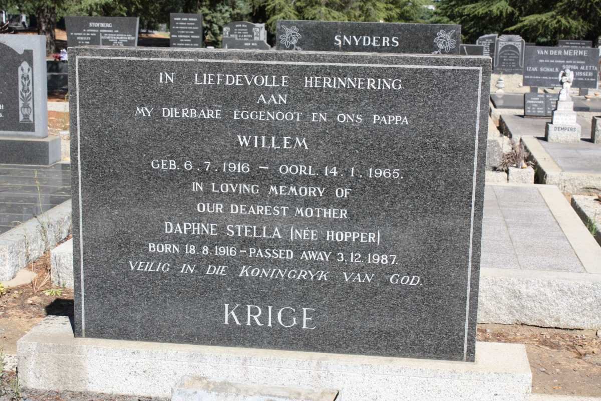 KRIGE Willem 1916-1965 &amp; Daphne Stella HOPPER 1916-1987