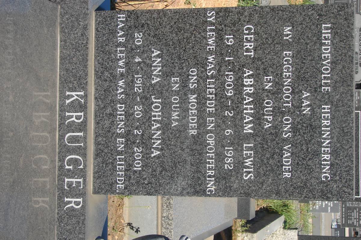 KRUGER Gert Abraham Lewis 1909-1982 &amp; Anna Johanna 1912-2001