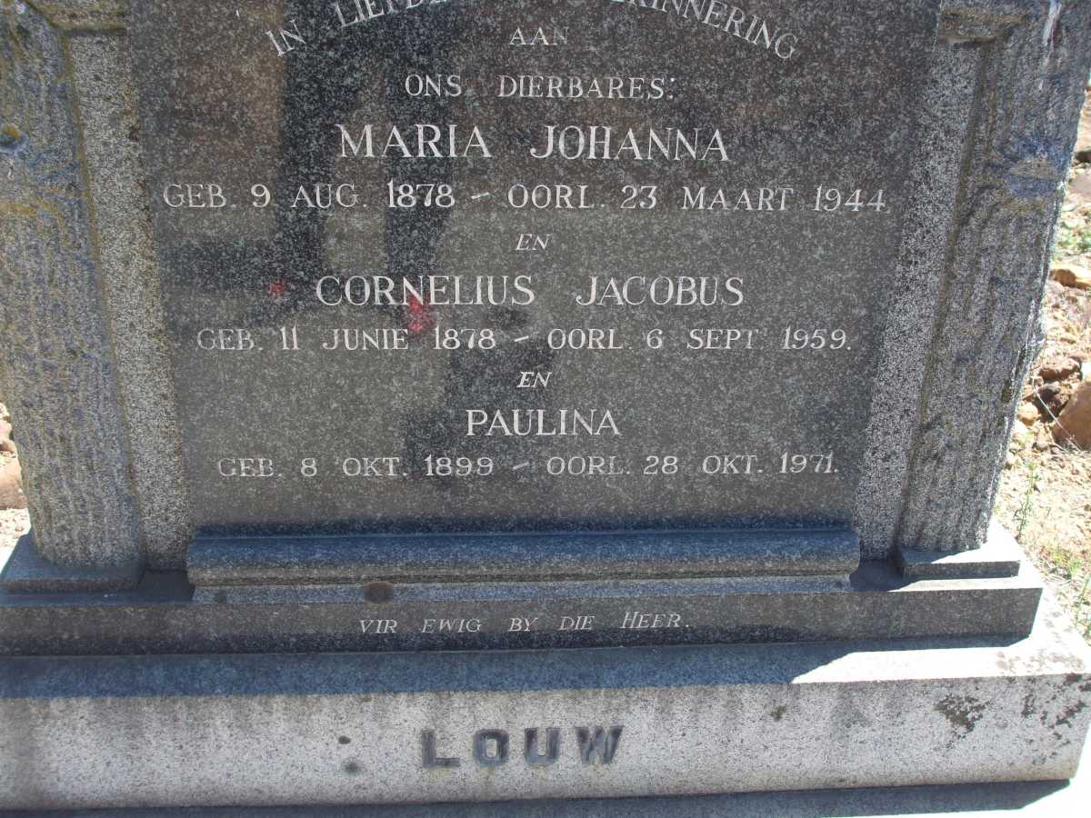 LOUW Cornelius Jacobus 1878-1959 & Maria Johanna 1878-1944 :: LOUW Paulina 1899-1971