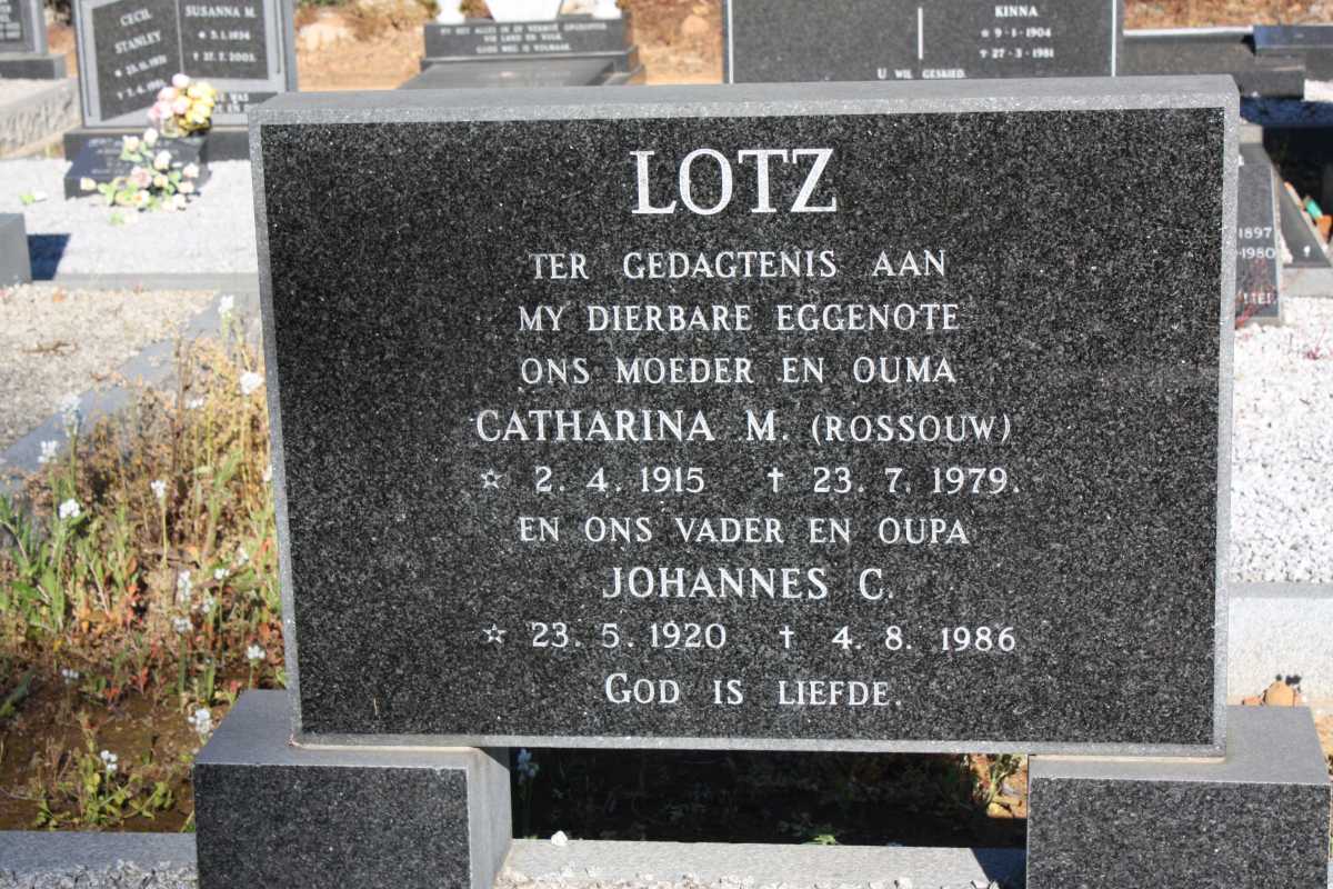 LOTZ Johannes C. 1920-1986 & Catharina M. ROSSOUW 1915-1979
