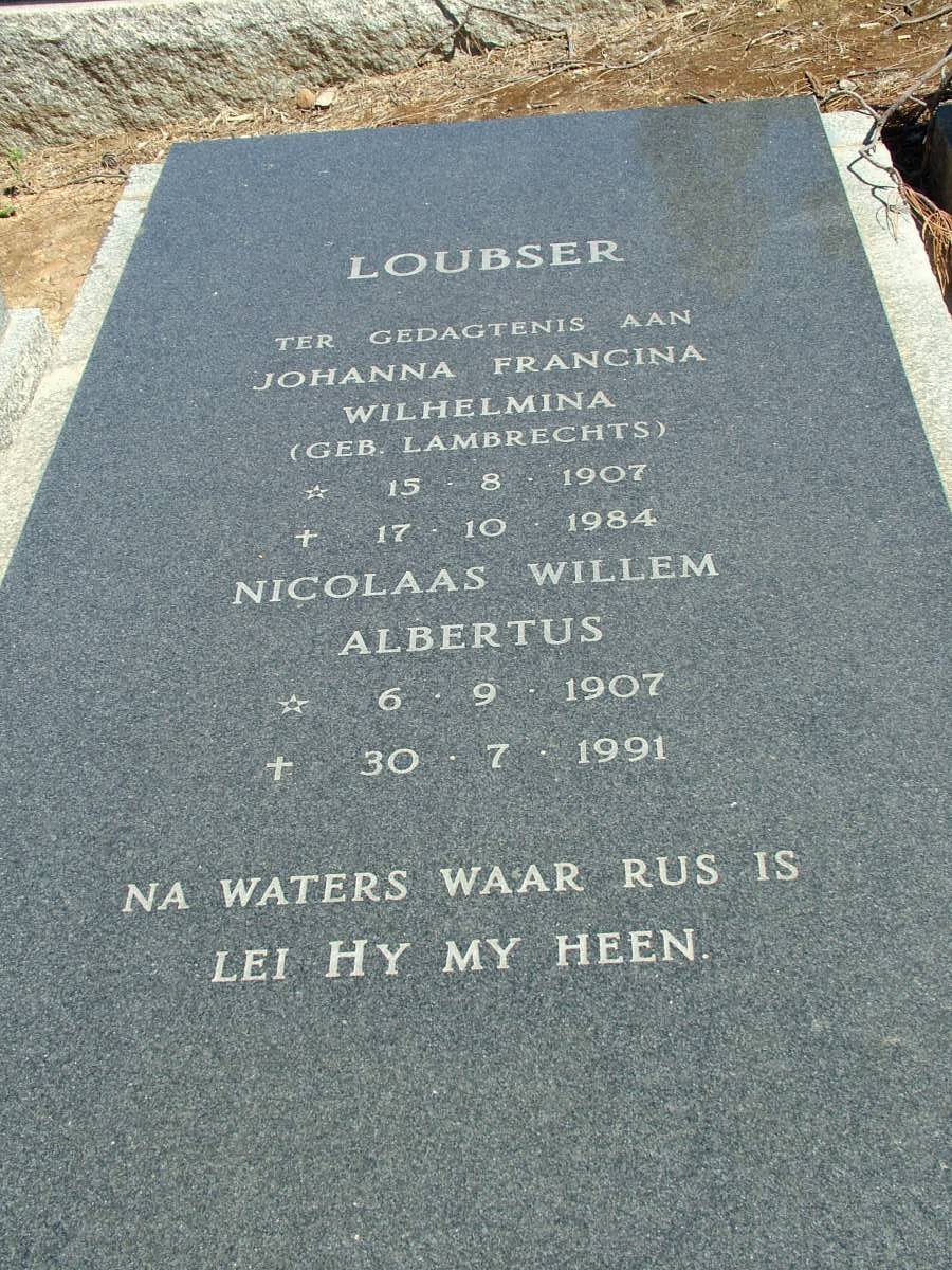 LOUBSER Nicolaas Willem Albertus 1907-1991 & Johanna Francina Wilhelmina LAMBRECHTS 1907-1984