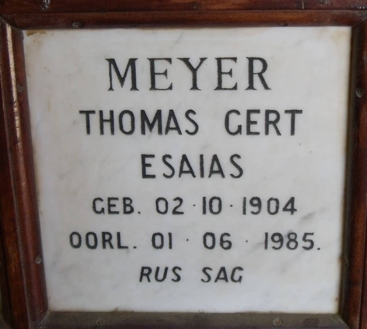 MEYER Thomas Gert Esaias 1904-1985