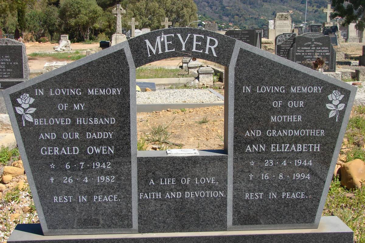 MEYER Gerald Owen 1942-1982 & Ann Elizabeth 1944-1994