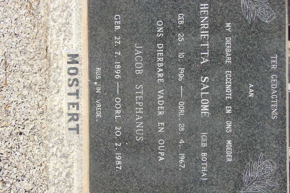 MOSTERT Jacob Stephanus 1896-1987 & Henrietta Salome BOTHA 1906-1967