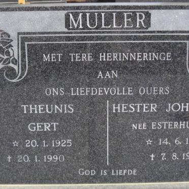 MULLER Theunis Gert 1925-1990 Hester Johanna _nee ESTERHUYSE_ 1910-1990