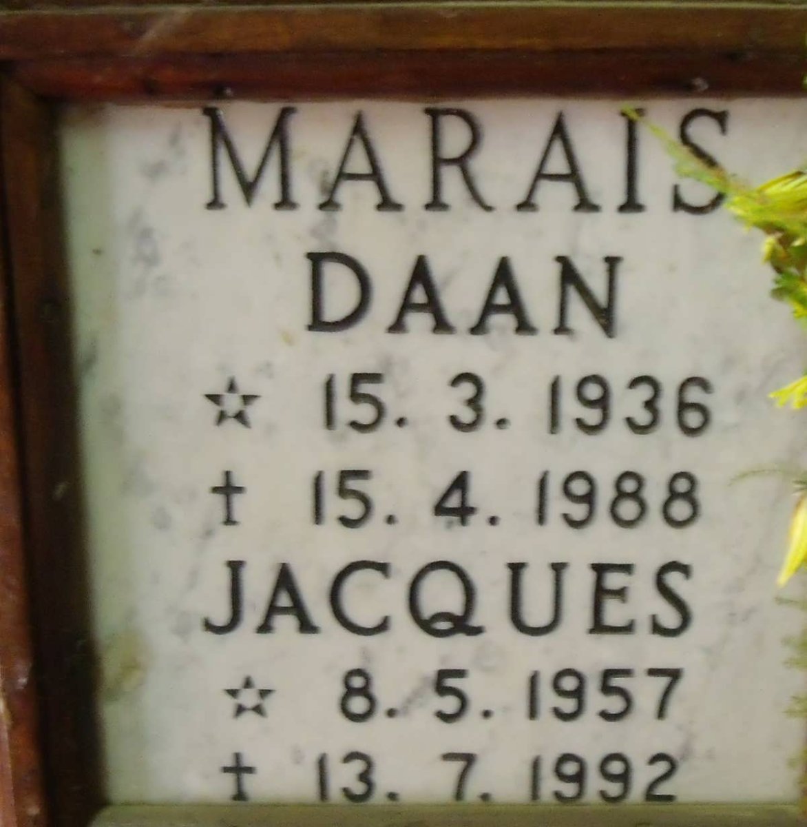 MARAIS Daan 1936-1988 :: MARAIS Jacques 1957-1992