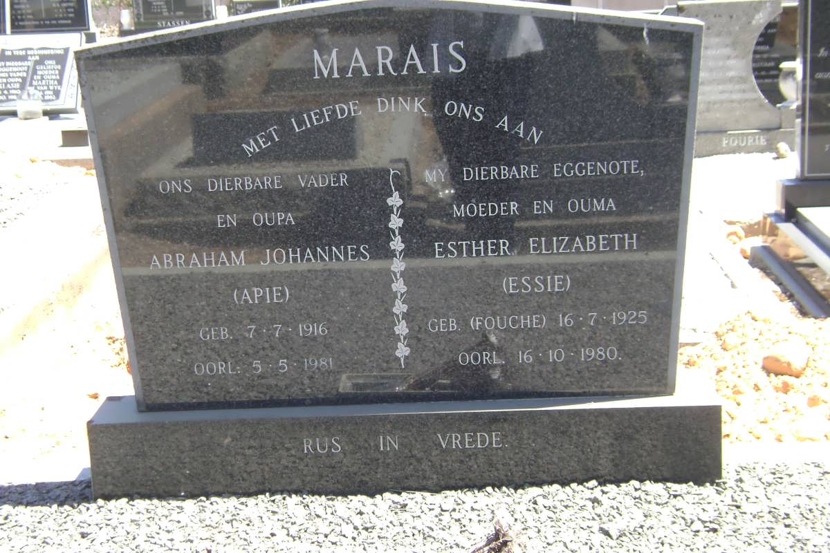MARAIS Abraham Johannes 1916-1981 & Esther Elizabeth FOUCHE 1925-1980