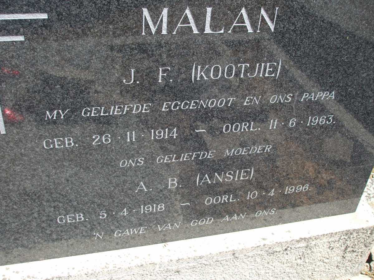 MALAN J.F. 1914-1963 & A.B. 1918-1996
