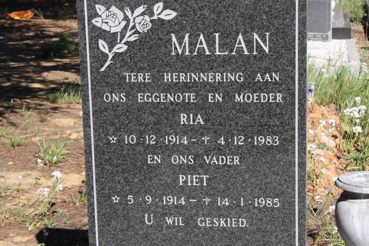 MALAN Piet 1914-1985 & Ria 1914-1983