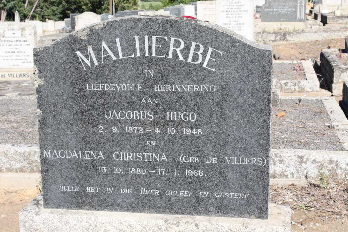 MALHERBE Jacobus Hugo 1872-1948 & Magdalena Christina DE VILLIERS 1880-1966