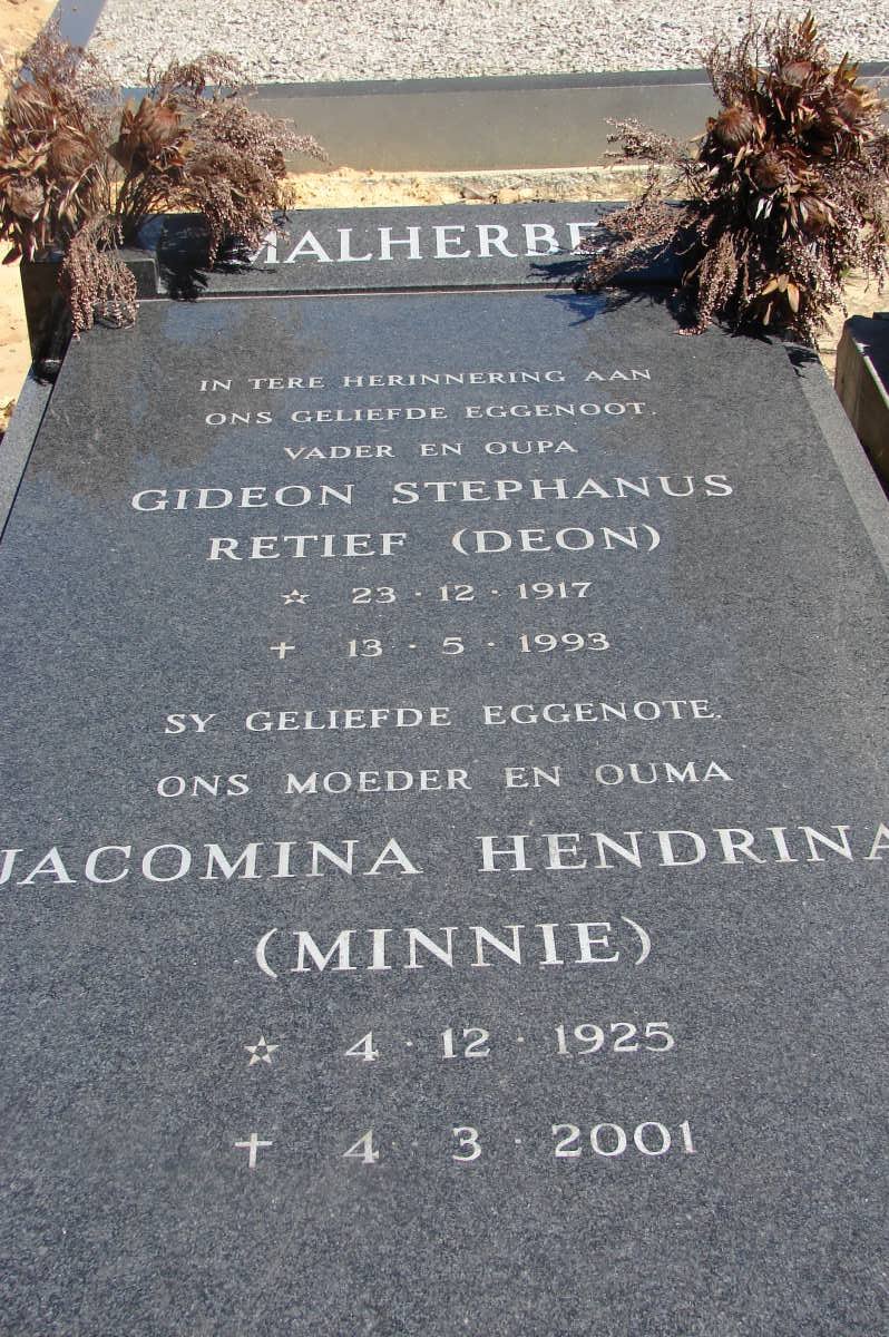 MALHERBE Gideon Stephanus Retief 1917-1993 & Jacomina Hendrina 1925-2001