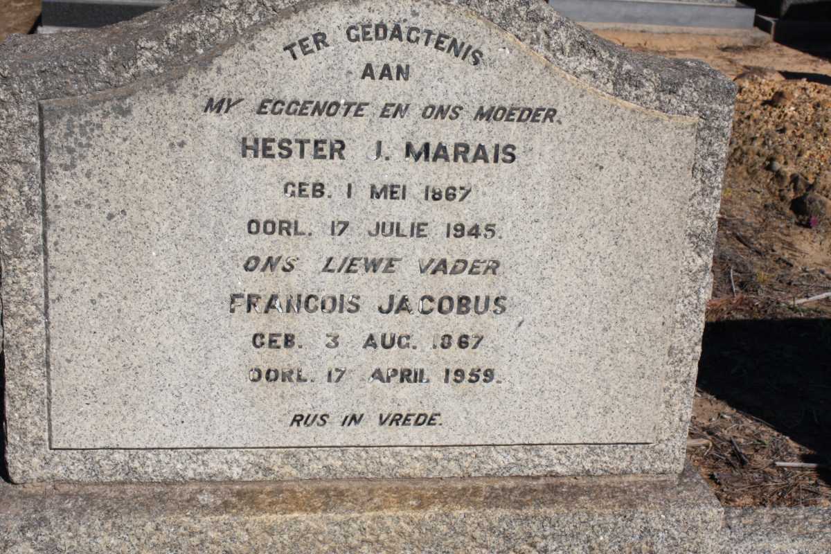 MARAIS Francois Jacobus 1867-1959 & Hester J. 1867-1945
