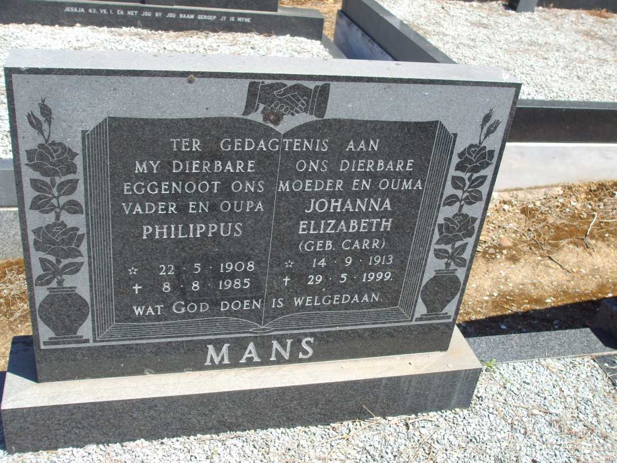 MANS Philippus 1908-1985 & Johanna Elizabeth CARR 1913-1999